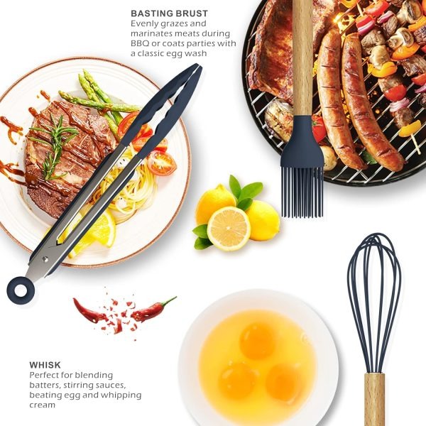 12 Pcs Silicone Cooking Utensils Kitchen Set | Heat Resistant Non Toxic Spatula Set With Turner Tongs,spoon,brush,whisk Wooden Handle Random Color
