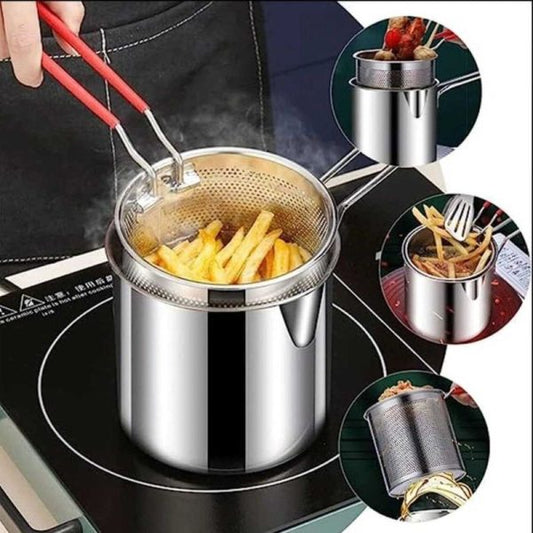 Stainless Steel Deep Fryer Pot With Strainer – Heavy-duty Frying Pan For Home Kitchen Use – 12ml Oil Capacity
