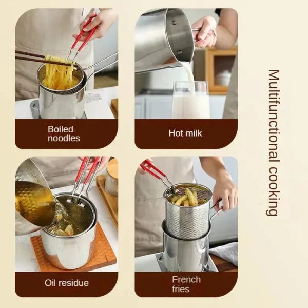 Stainless Steel Deep Fryer Pot With Strainer – Heavy-duty Frying Pan For Home Kitchen Use – 12ml Oil Capacity